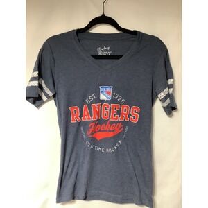 Newbury Collection Women's NY Rangers Hockey‎ T-Shirt V-Neck Striped